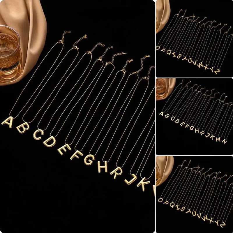 Stainless Steel Chain Gold Color Letter Necklaces Chunky Alphabet Balloon Bubble Initial Pendant Necklace for Women Men Jewelry W250618