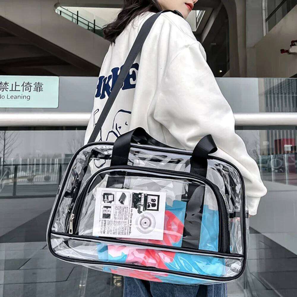 Transparent PVC Clear Duffel Women Men Travel Tote Handbag Waterproof Anti Theft Stadium Approved Sport Fiess Bag