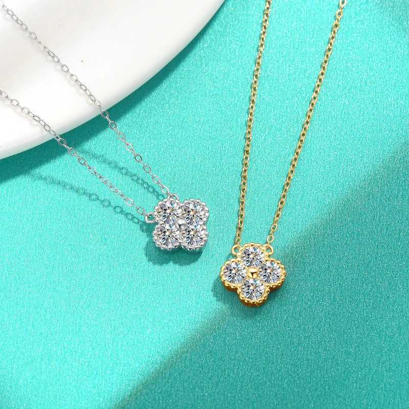 IOGOU Flower Clover Moissanite Pendant Necklace 925 Silver Clavicle Adjustable Chain for Women Girls Gift GRA Certified Jewelry W250618