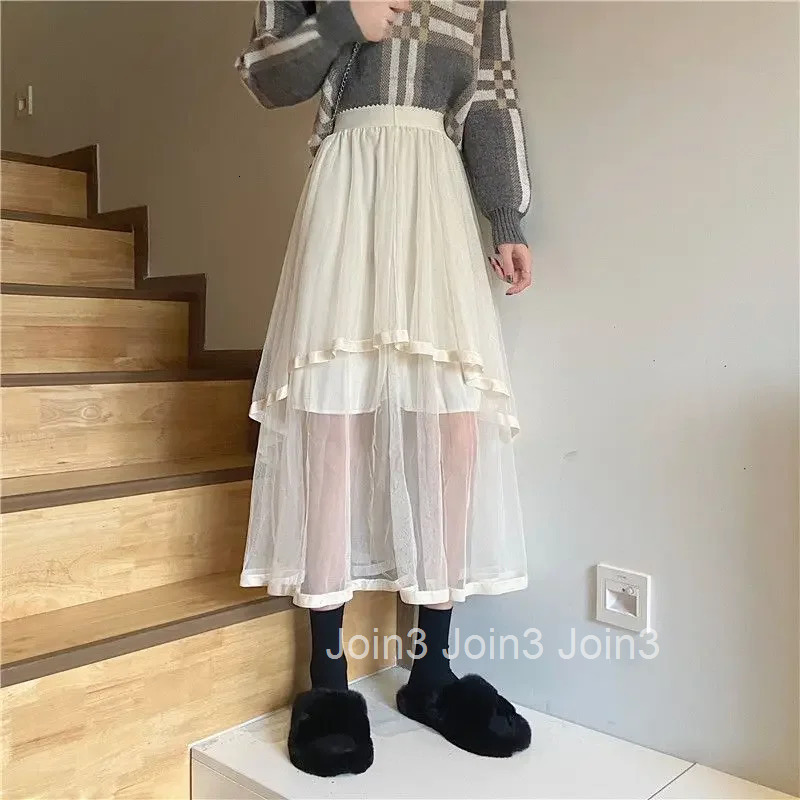 Tulle Mesh Chubby High Waist Midi Skirts for Women V Summer 2025 Casual A Line Vintage Premium New in Korean Style Woman Skirt