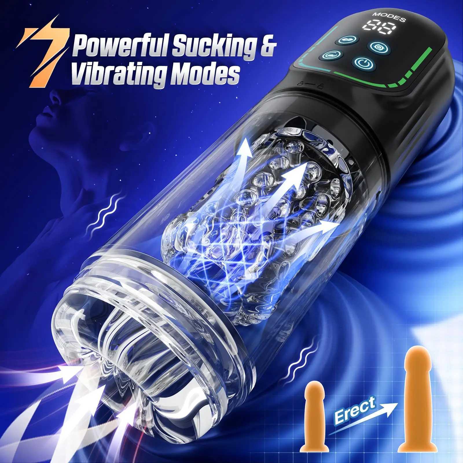 Automatic Sucking Licking Male Masturbator 7 Thrusting Rotation LCD Vacuum Penis Pump Real Pocket Pussy Stroker Blowjob Sex Toys W250618