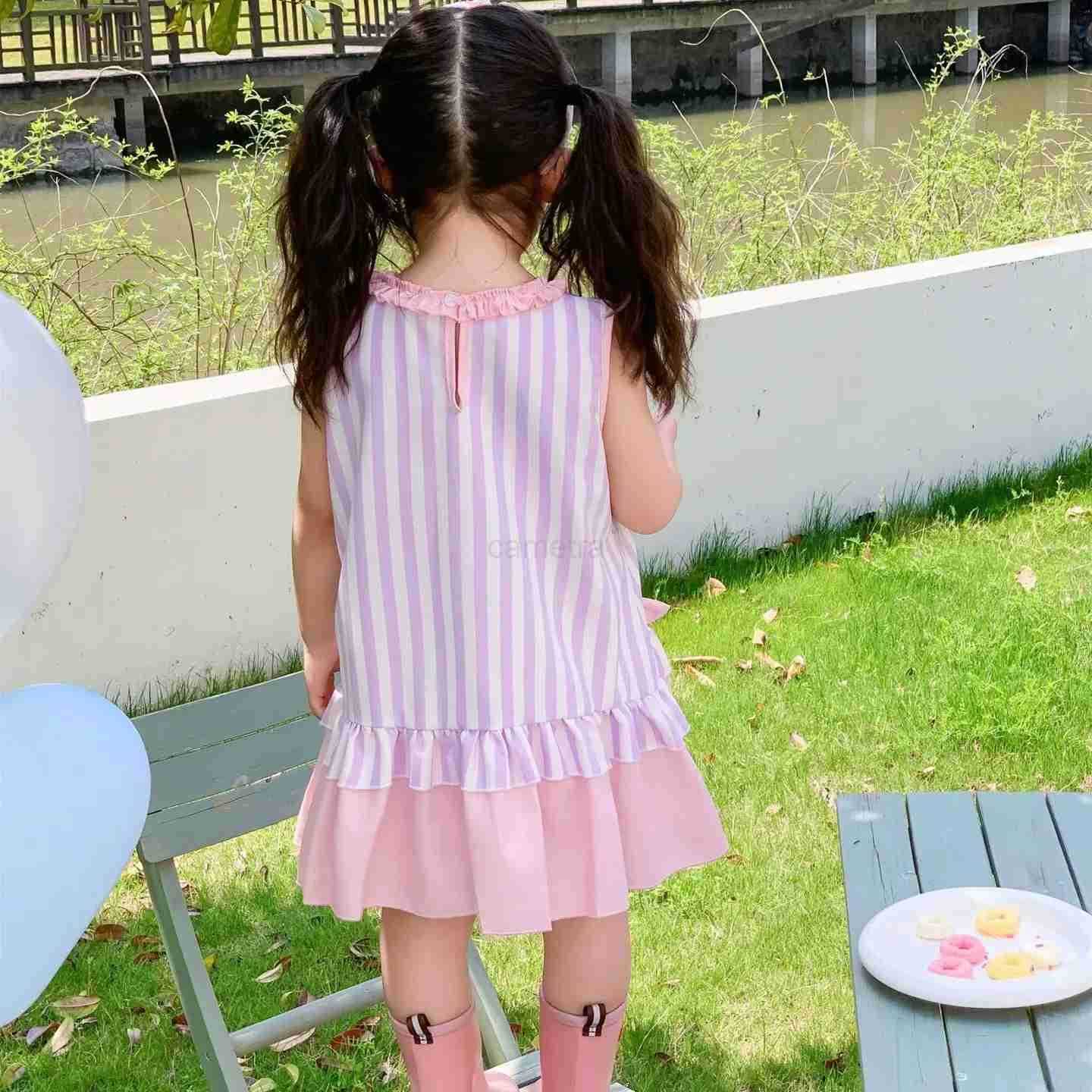 Sanrio Girls Summer Sleeveless Dress 2025 New Children Cartoon My Melody Striped Princess Dresses Sweet Frock Kids Clothing XJ250618