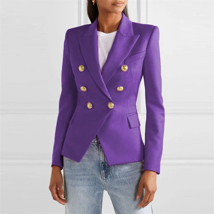 HIGH STREET White Blazer Women 2025 Slim Jacket Womens Fitting Metal Lion Buttons Double Breasted Female Pink 4XL 250613Z