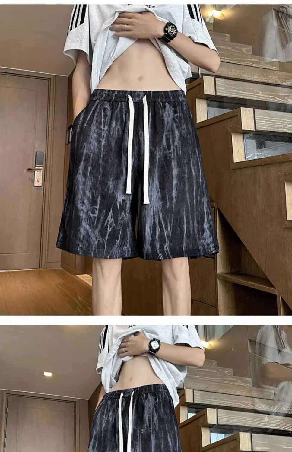 Casual Tie-dye Shorts Mens Trendy Brand Ice Silk Loose Personality Beach Sports Loose Five-point Pants XJ250618