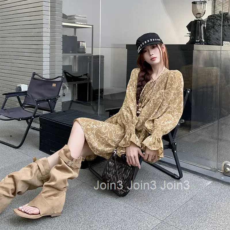A Line Splicing Beach Woman Long Sleeve Dress Korean Style New Features of Elegant and Beautiful Aesthetic Y2k Dresses for Women