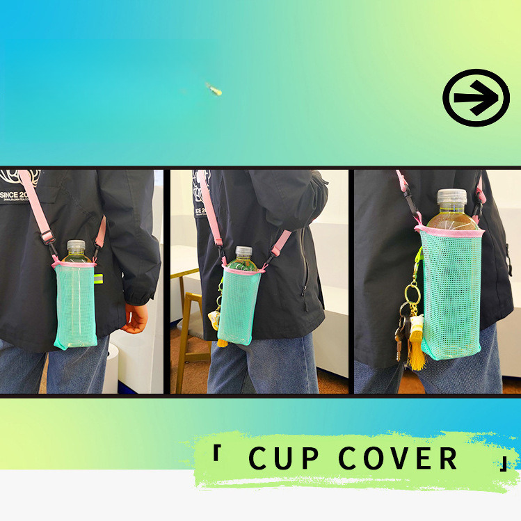 Outdoor Crossbody Water Bottle Pouch Mesh Shoulder Strap Travel Portable Drink Milk Tea Storage Bag
