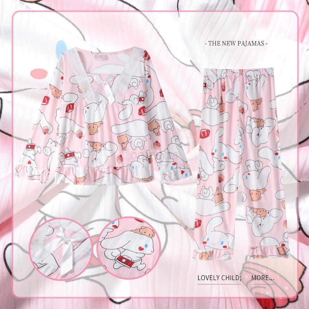 Sanrio Cartoon Sanrio Girls Pajama Sets Loose Lace Decoration Soft Girl Princess Pajamas Suit Casual Comfortable Suitable For Autumn XJ250618XJ250618