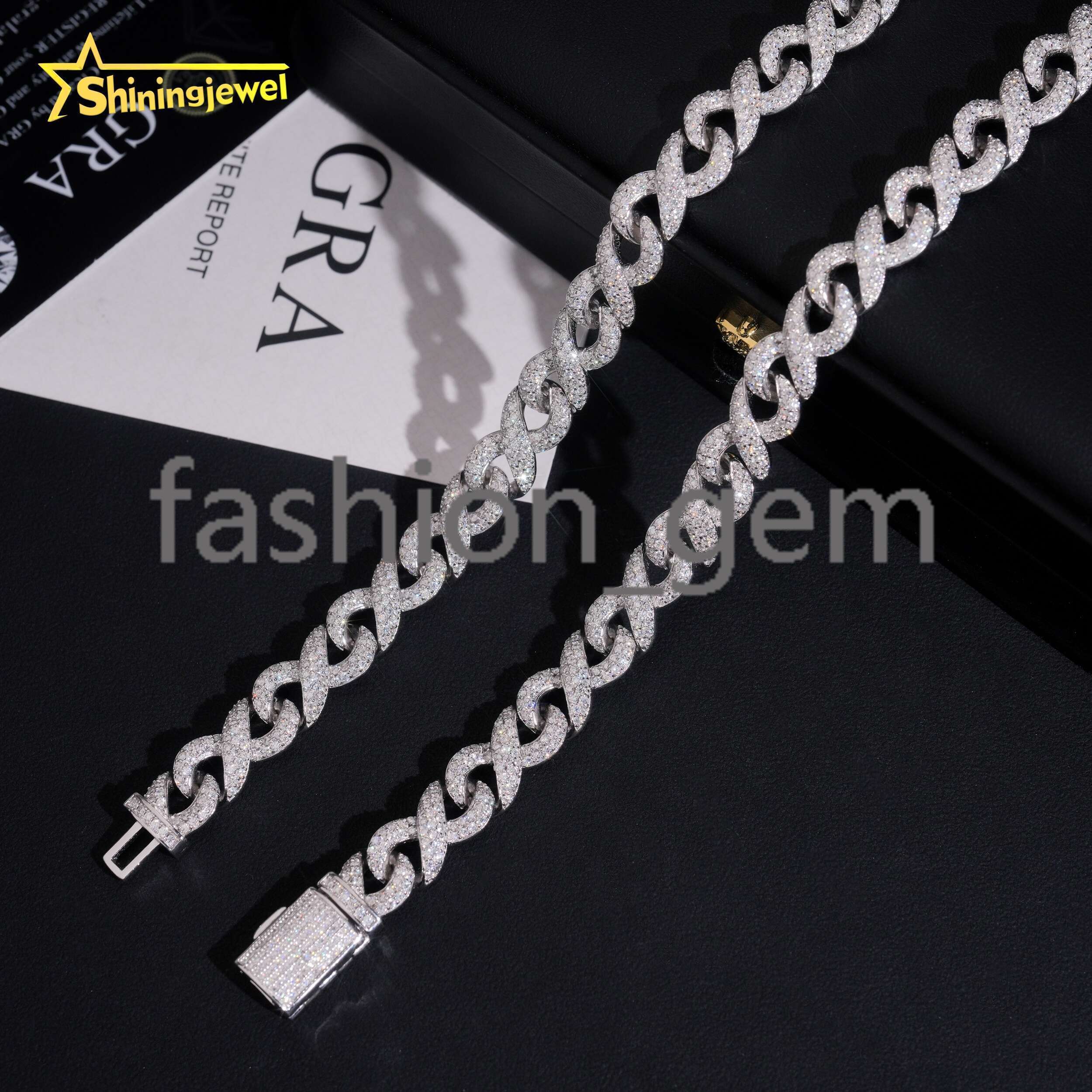 10mm Width 925 Solid Silver Iced Out Hip Hop Jewelry VVS D Moissanite Diamond Franco Cuban Link Chain Infinity Necklace Men