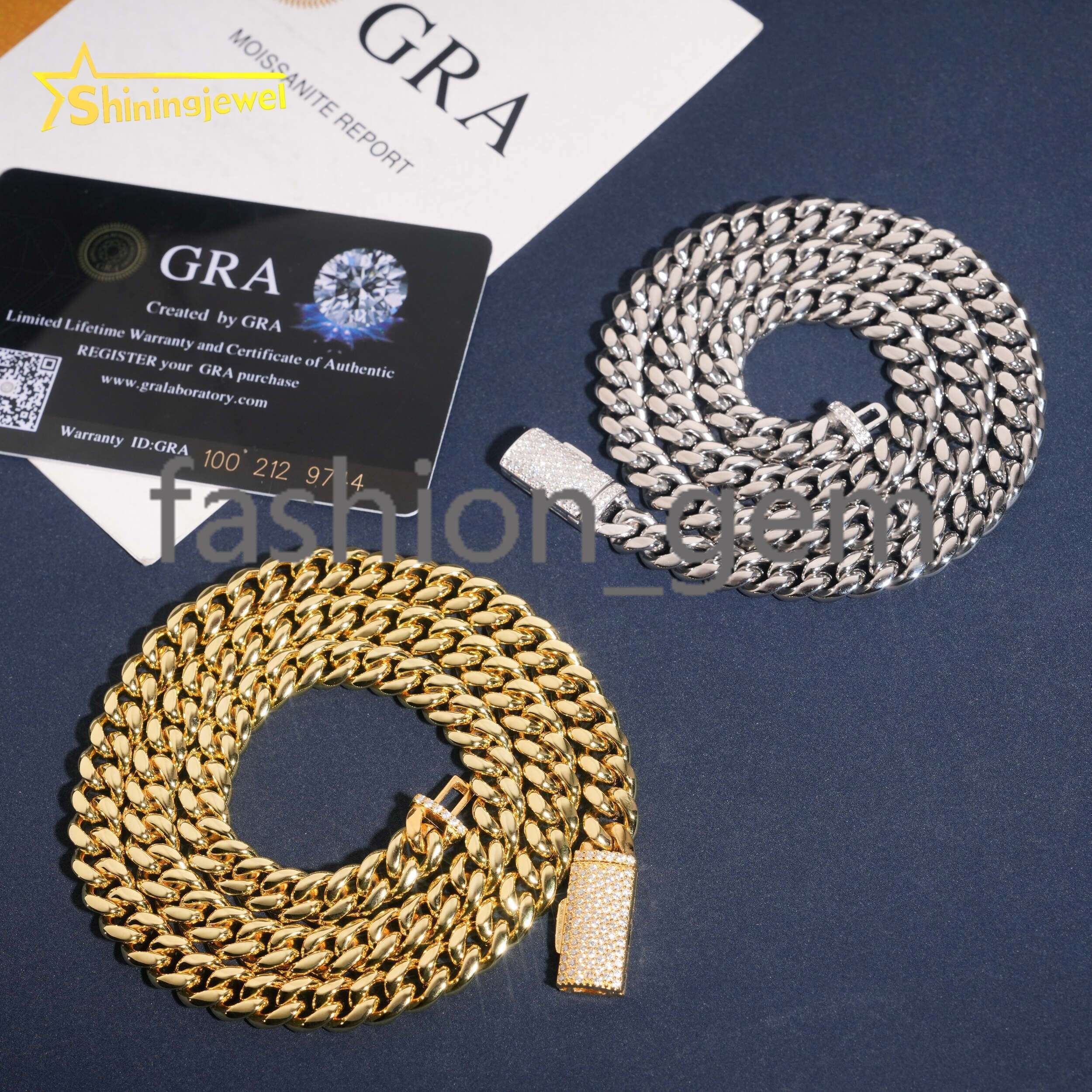 Ready to Ship 8mm 925 silver Cuban Link Chain with Moissanite Clasp Gold Plated Men Hip Hop Cuban Chain