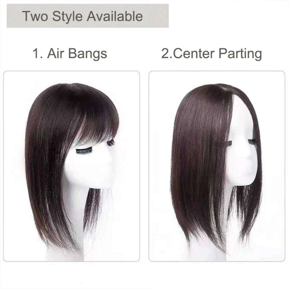 6x12cm Human Topper Silk Base Bangs Straight Cover Soft Breathable with Clips in for Hair Loss Women Small Size