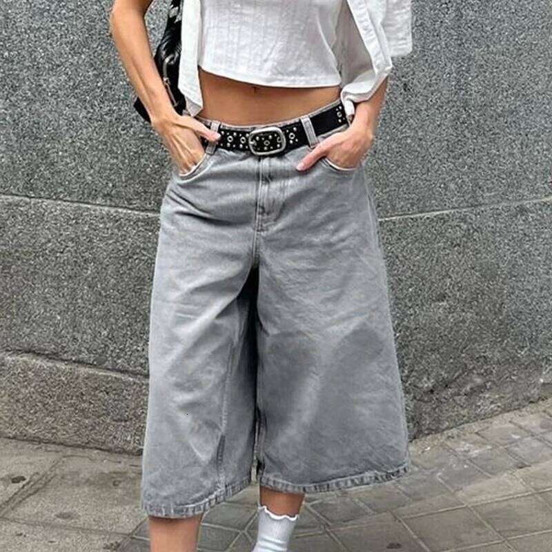 Wear Women Bermuda Denim Shorts Boyfriend Baggy Calf Length Pants Y2k Aesthetic Wide Leg Carpenter Jean American Retro Streetwear