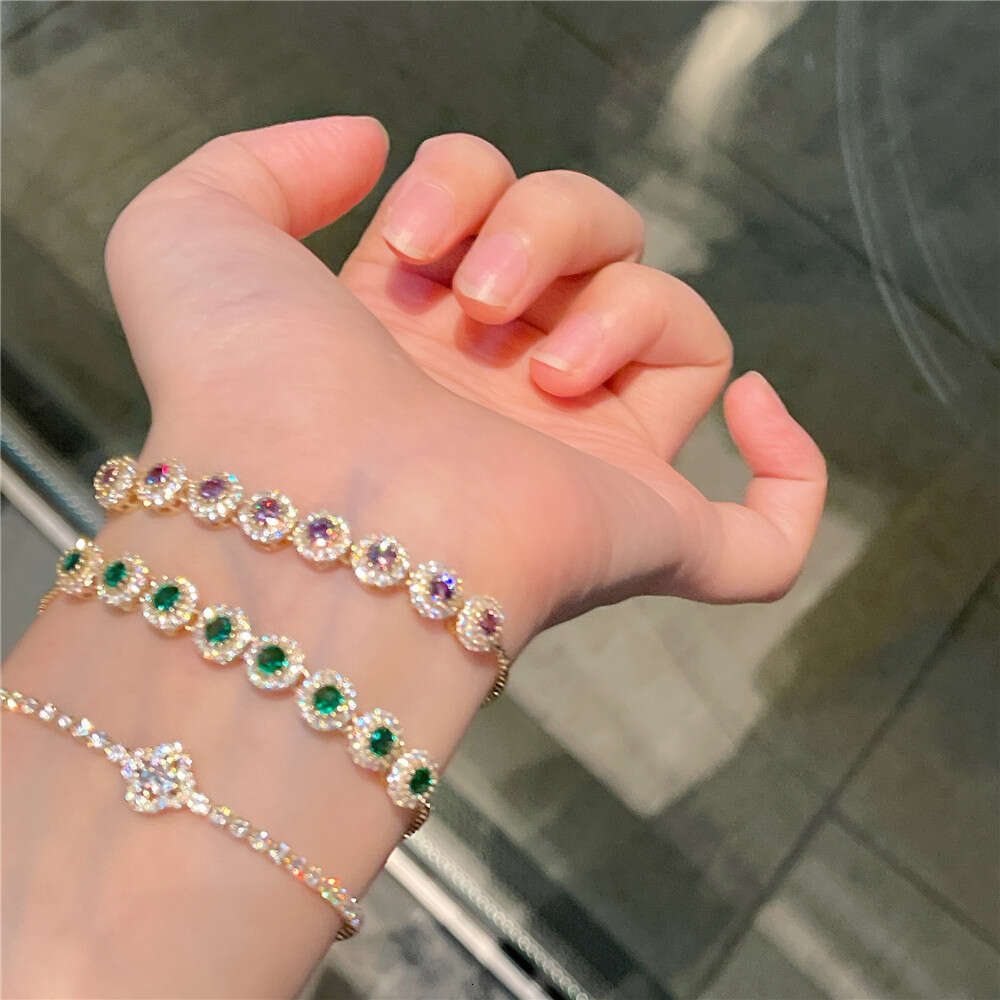 One Second Heartbeat Eight Dia Micro Paved Full Zircon Bracelet 2023 Niche Pull Cord Green Purple Hand Jewelry Internet Celebrity Style