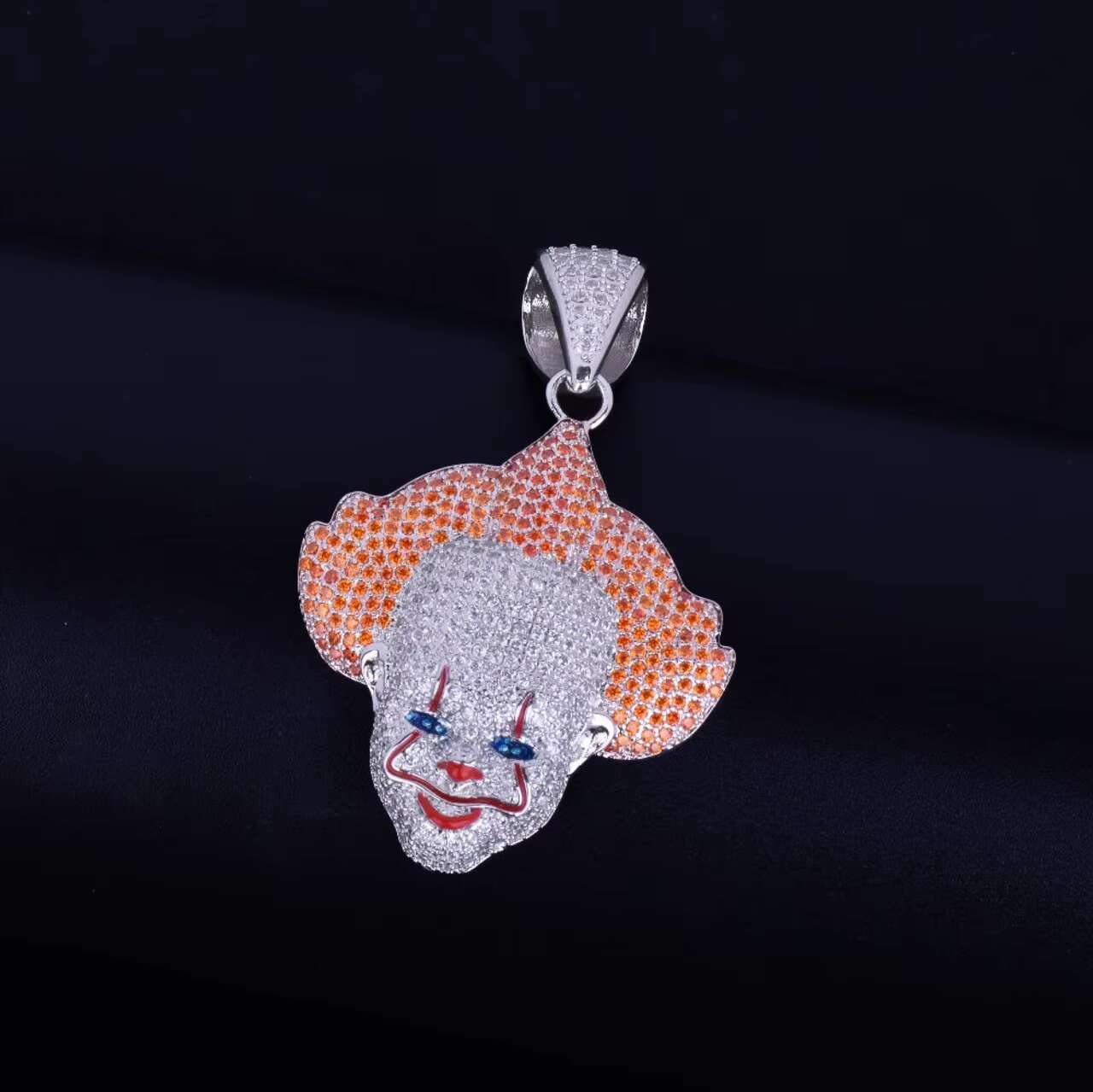 18K Gold .925 Moissanite Killer Clown Hip Hop Pendant with Chain Necklace Flooded Ice Style