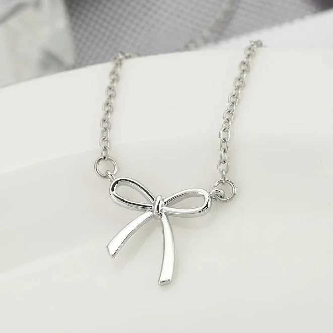 Gold Necklace for Women Bow Necklace Gold Silver Plated Necklace Cute Bow Pendant Choker Chain Necklaces for Women Jewelry Gift W250618