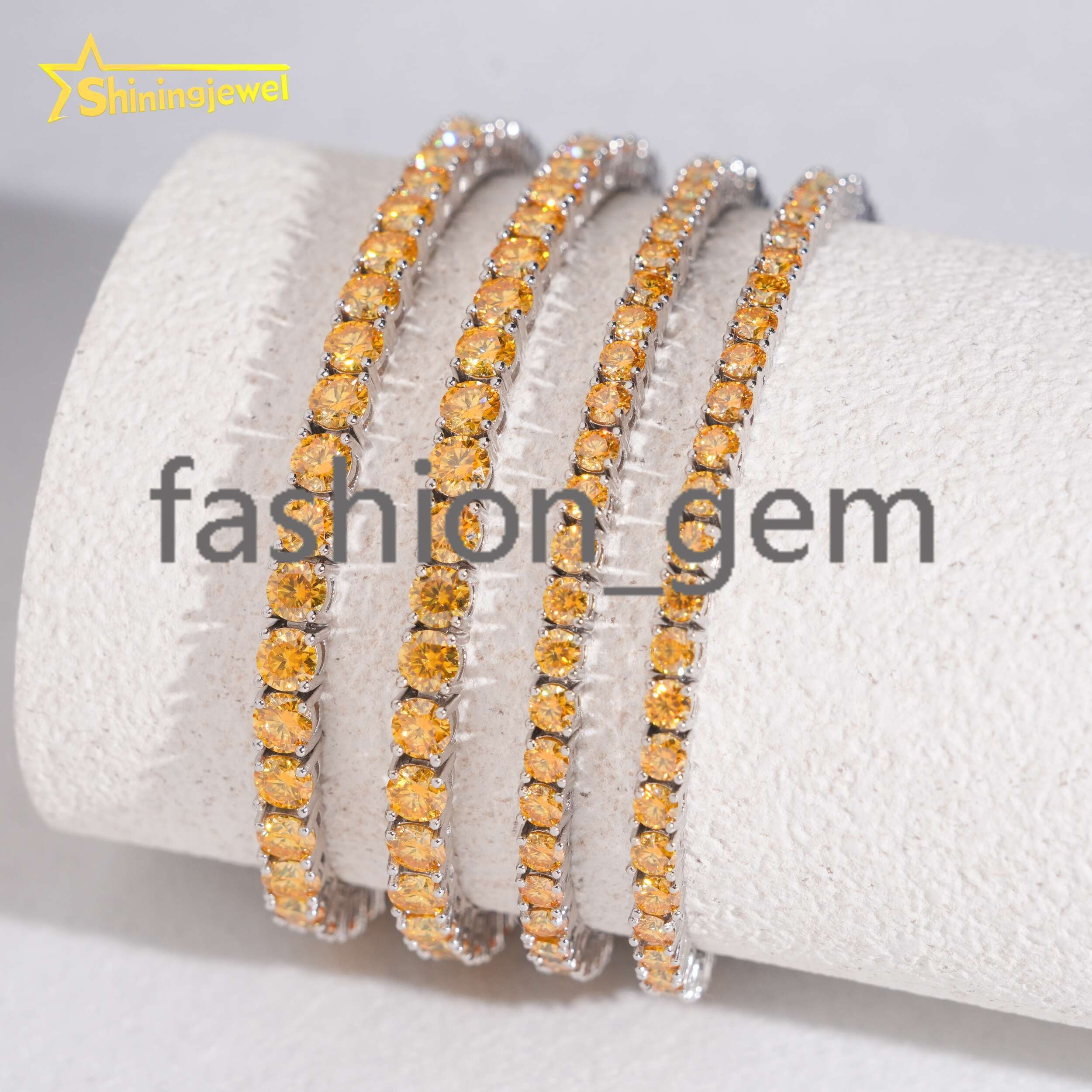 New Arrival 3mm 4mm Yellow Gold Moissanite Diamond Tennis Necklace 925 Silver Fashion Jewelry Hip Hop Tennis Chains Bracelet