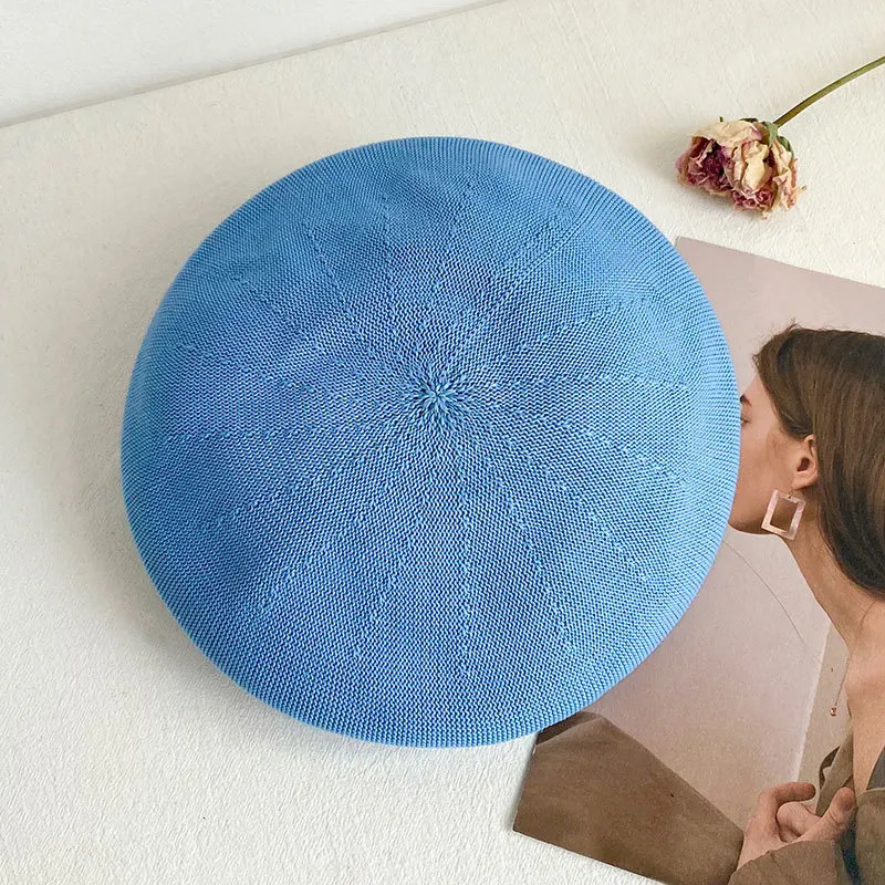 Beret Women Spring Summer Hats For Women Retro Knitted Painter Cap Casual Fashion Solid Breathable Cap Female 250604