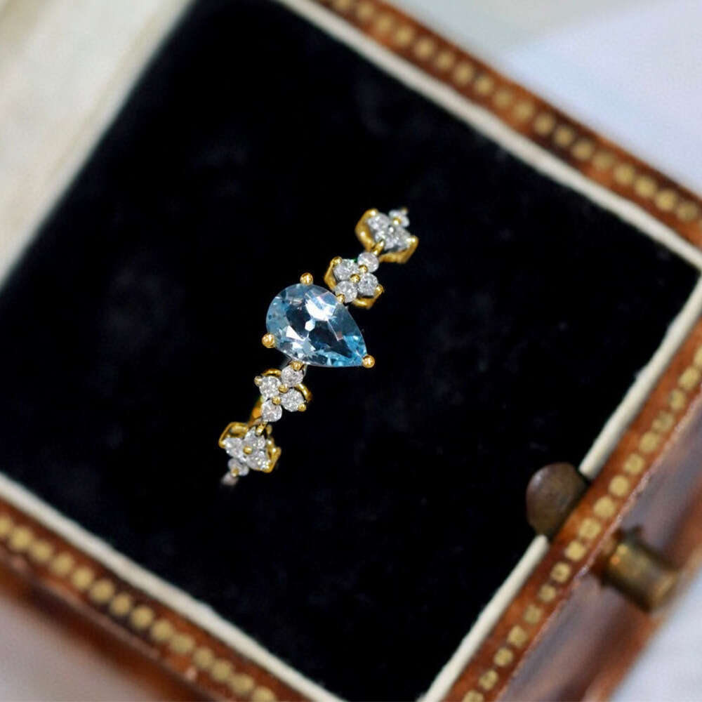 New Style Ocean Blue Zircon for Women, Ins Cold Minimalist Fashion Versatile Hand Jewelry, Open Light Luxury Index Finger Ring