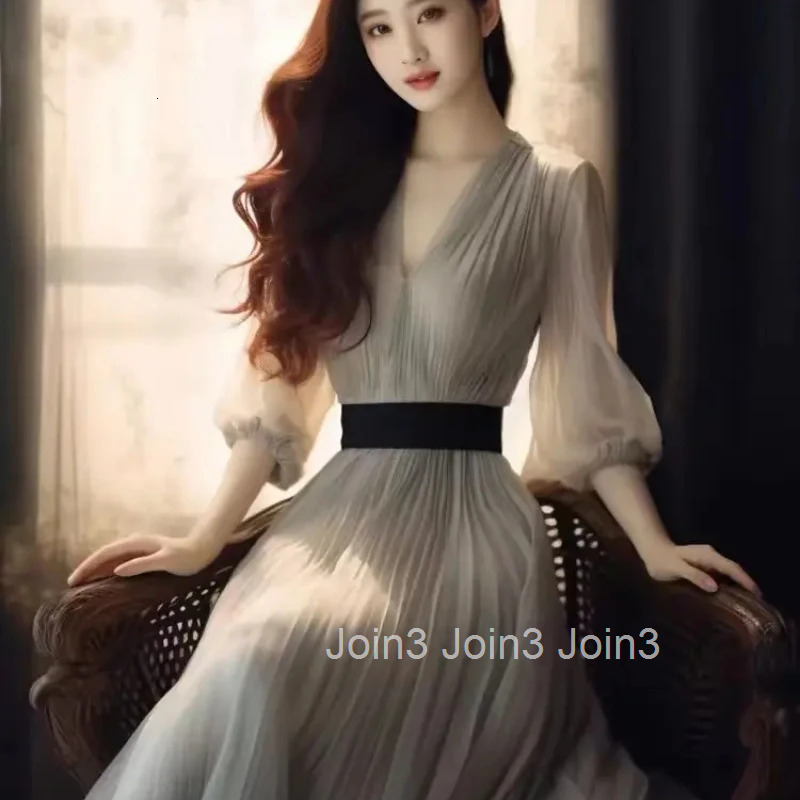 A Line Chiffon Female Dress Splicing Womens Long Sleeve Dresses Designer Clothes Cheap Casual Xxl Thic 2025 Fashion Clothing X