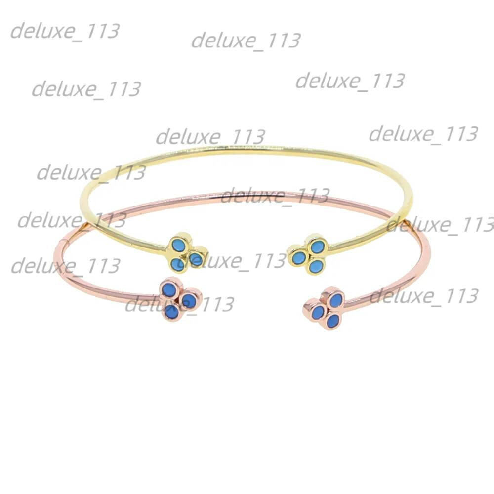 Simple Round Tube Bracelet Jewelry With Gold Sier Color Plated Open Band Enamel Flower Leaf Charm Free Size Bangle