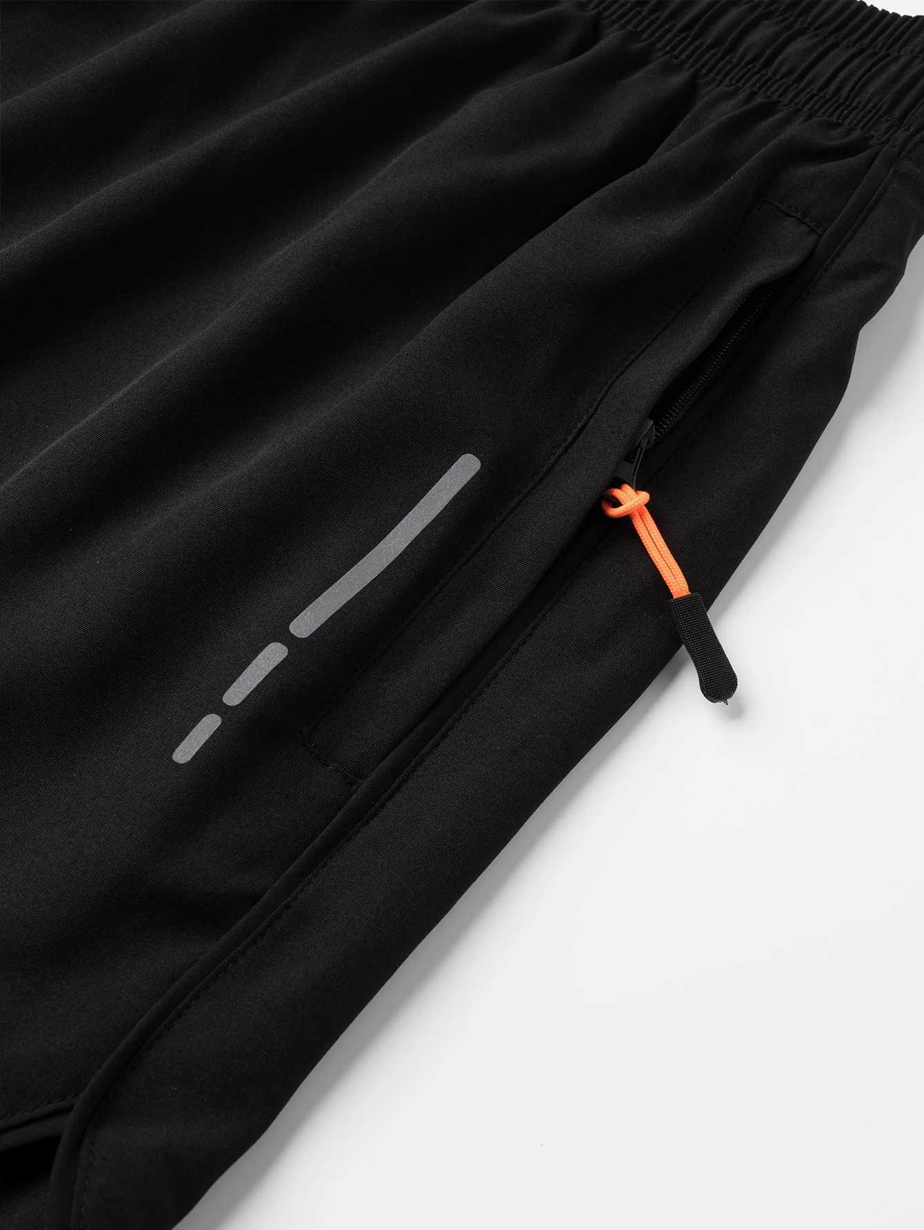 Mens Summer Running Shorts with Zipper Pockets - Breathable Polyester Elastic Waistband Drawstring Split Hem for Gym Training XJ250618