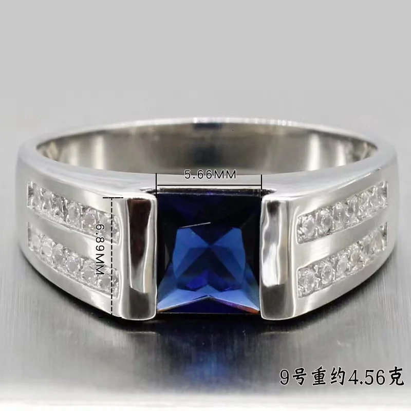 Multi Color Sterling Silver 925 Sterling Silver Square Mens Ring Simple Classic Inlaid Blue Zircon Fashion Ring for Women 250618