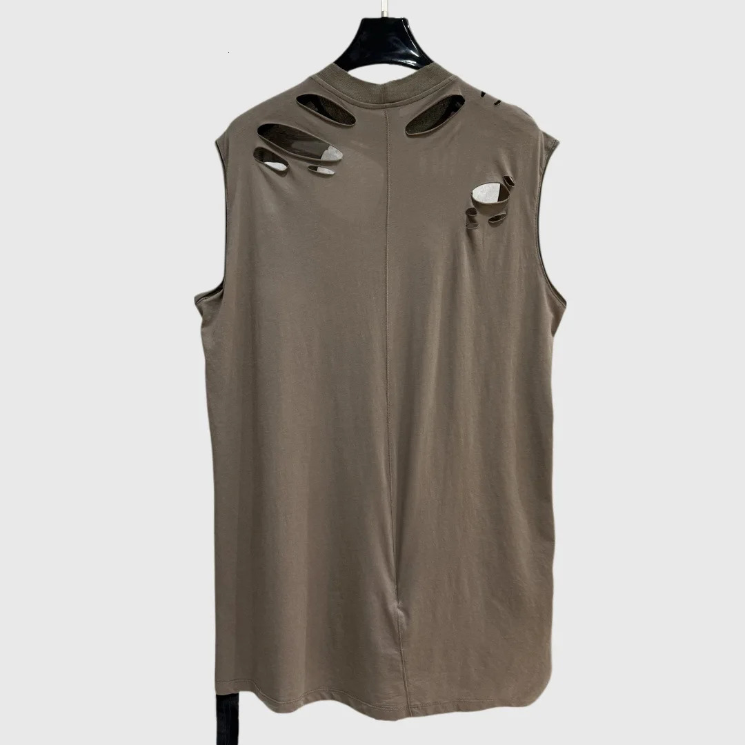 High Street Dark Ro Tees T-shirt Mens Cotton Sleeveless Hollowed Out Perforated Personalized Trendy Tanks Oversized T Shirt 250617