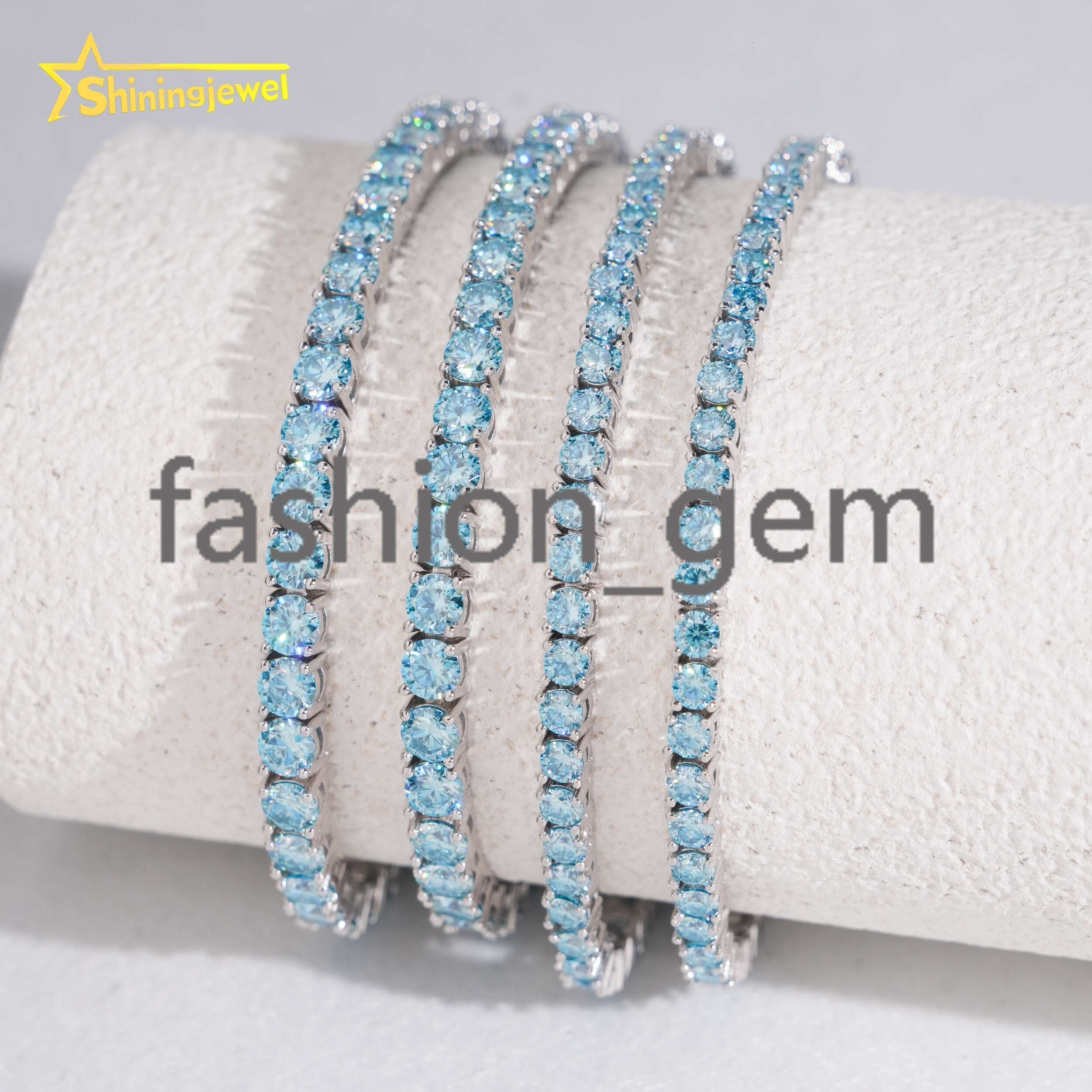 Pass Diamond Tester Hip Hop Jewelry 925 Sterling Silver Fashion Necklace 3mm 4mm Iced Out VVS Blue Moissanite Tennis Chain