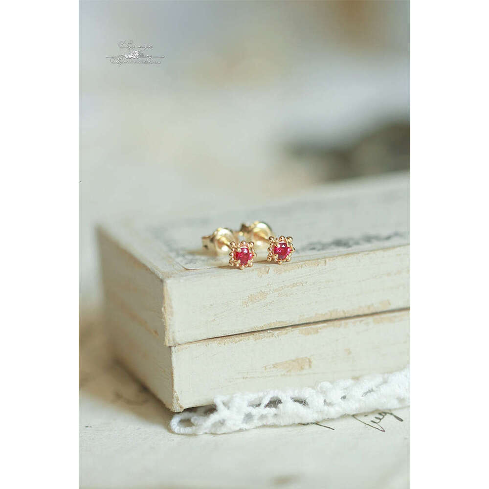 Cherry Dream Delicate and Elegant High-Quality Imitation Sweet Cultivated Red Light Luxury Ring Silver Needle Earrings
