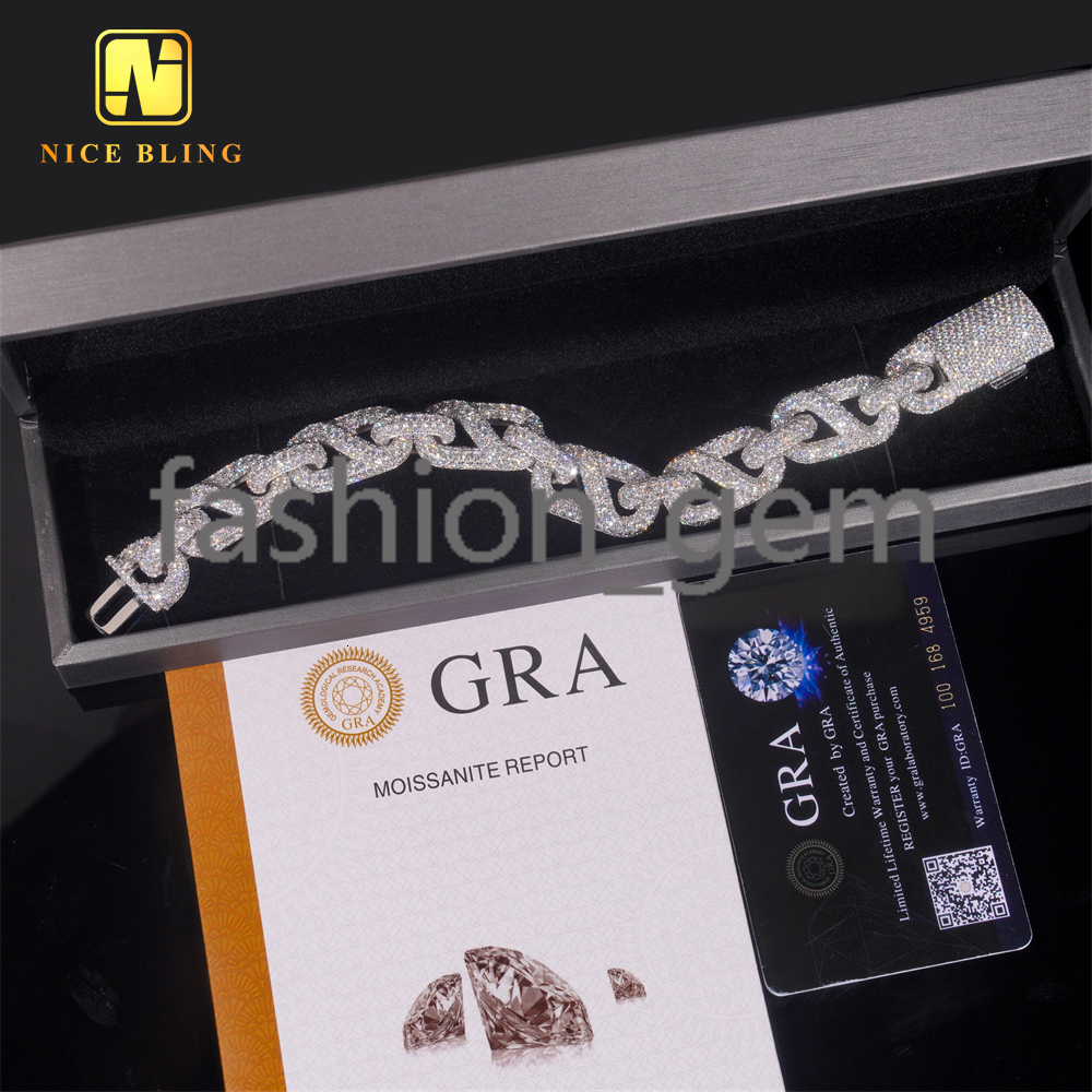 New Style Hip Hop Rapper Style 15mm Fully Iced Out 925 Silver Mens Moissanite Infinity Cuban Link Bracelet