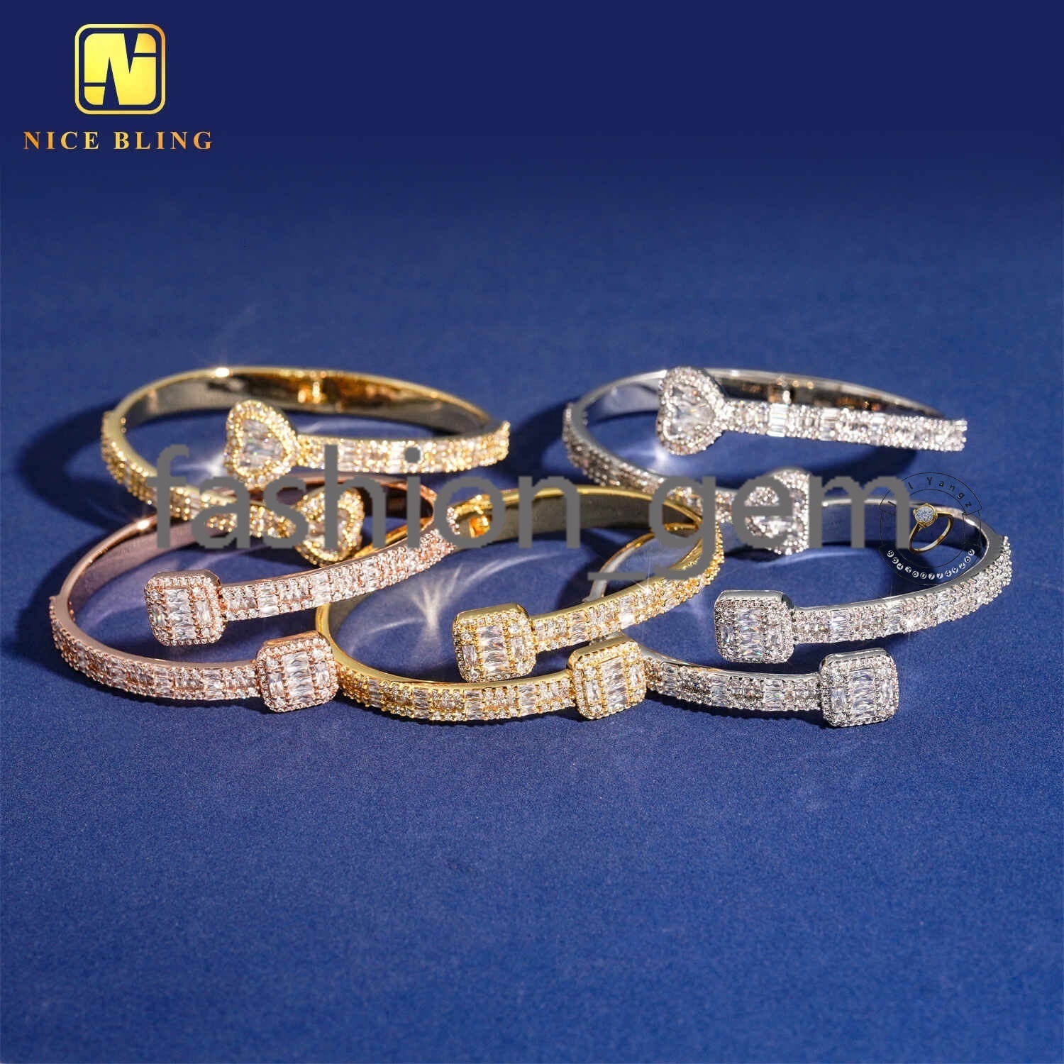 Ready Stock Good Quality Affordable Iced Out Bangle Bracelet 18k Gold Plated Necklace moissanite Jewelry Hip Hop Rock Gifts