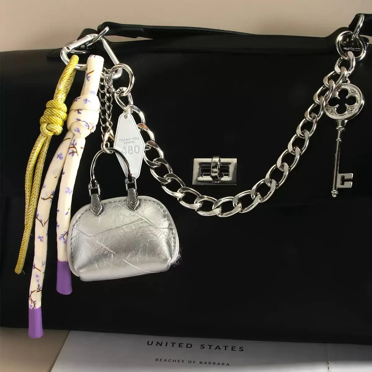 Girl Trendy Double hanging love heart lipstick Backpack decoration chain braided rope Key Chain Pendant 250618