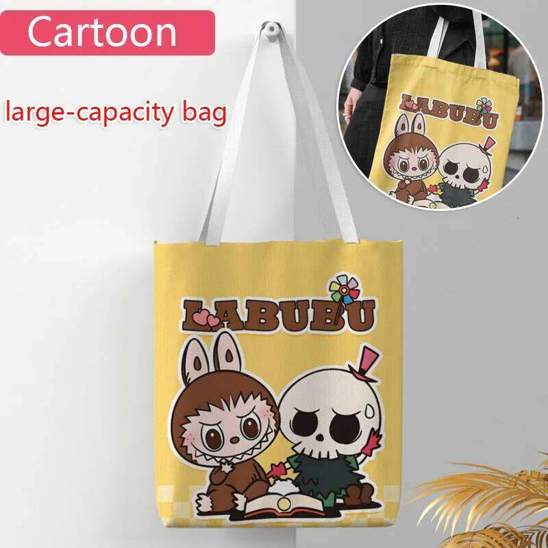 Lisa Same Labubu Canvas Female Cute Cartoon Shopping Handbag Casual Student Shoulder Bag
