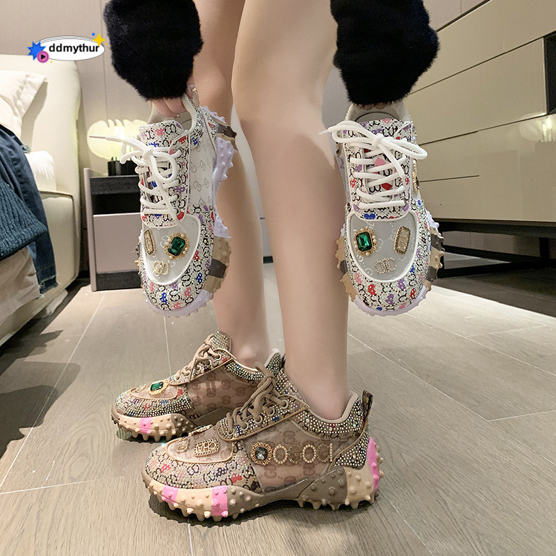 Durian Rhinestone Dad for Women 2023 Spring Summer New Mesh Breathable Casual Sneakers Fashion Women's Single Shoes ddmythur
