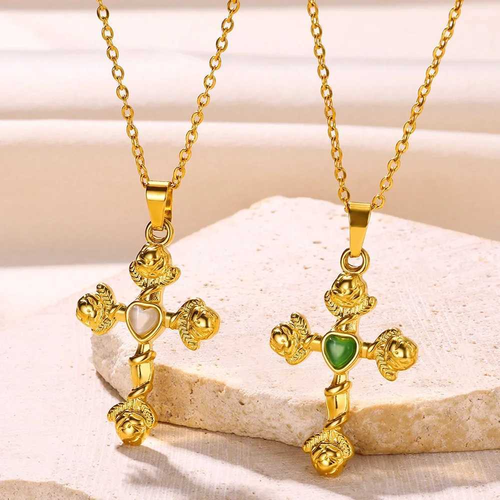 Vintage Christian Jesus Cross Necklaces Pendant for Women Stainless Steel Round Shape Coin Necklaces Choker Prayer Baptism Gifts W250618