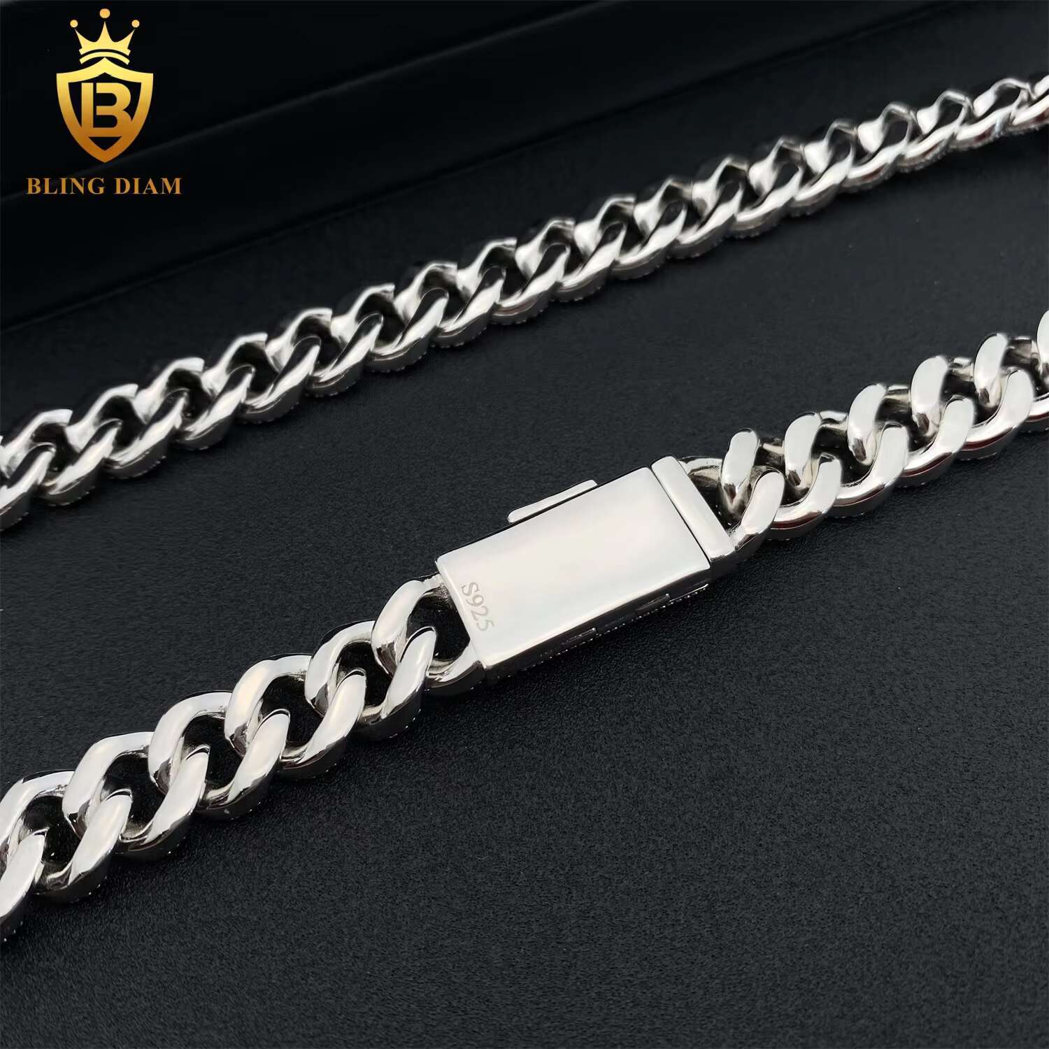 Moissanite Miami 12mm Hip Hop Iced Out Fine Jewelry Moissanite Diamond Cuban Link Chain 925 Sterling Silver Men Necklace