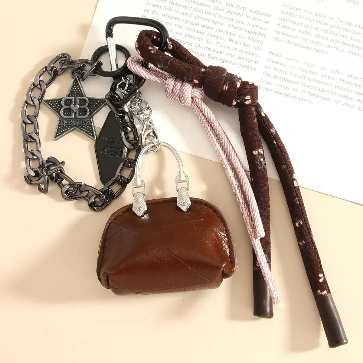 Girl Trendy Double hanging love heart lipstick Backpack decoration chain braided rope Key Chain Pendant 250618