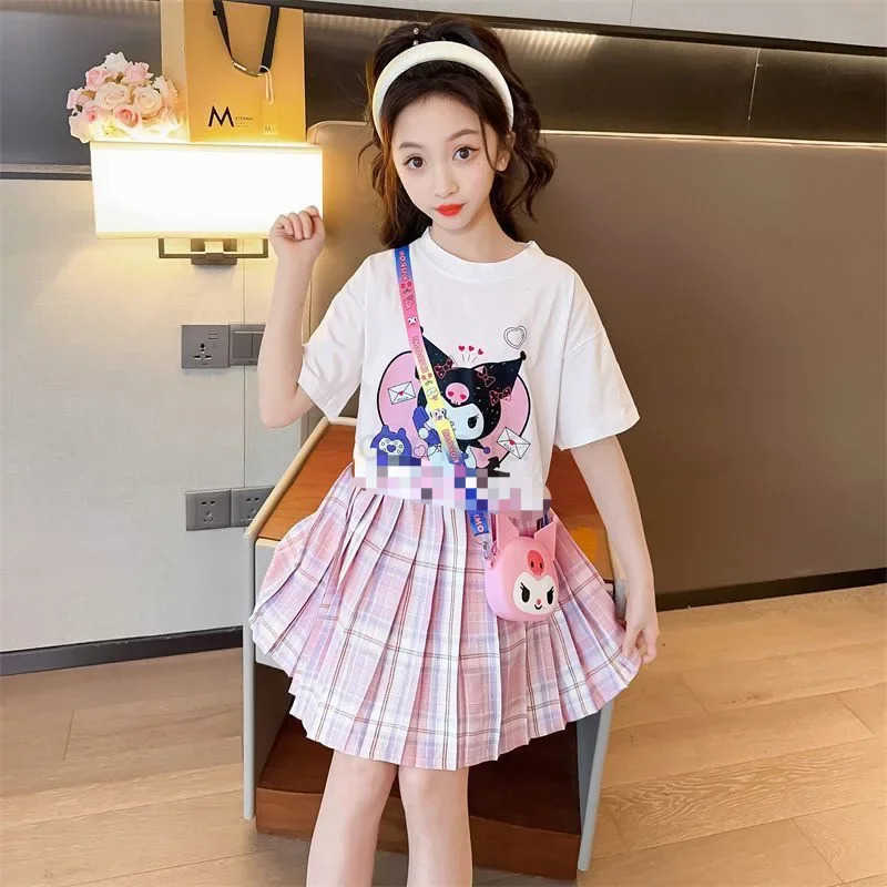 Sanrio Sanrio New Girls Short-Sleeved T-Shirt Pleated Skirt Set Kuromi Cartoon Spring and Summer T-Shirt Top Skirt Two-Piece Gift Set XJ250618