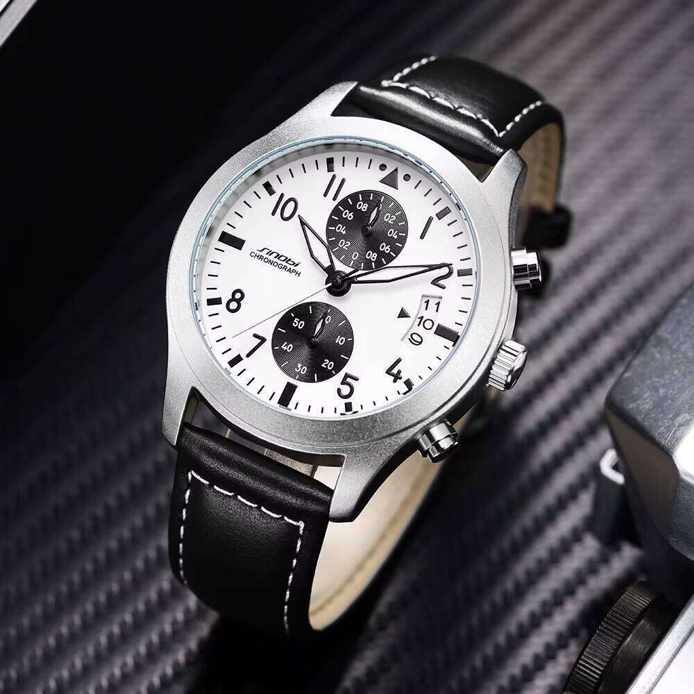 DHgargets SINOBI Quartz Watches Men Wrist Multi-function Genuine Leather Waterproof Chronograph Calendar Relojes Wristwatch