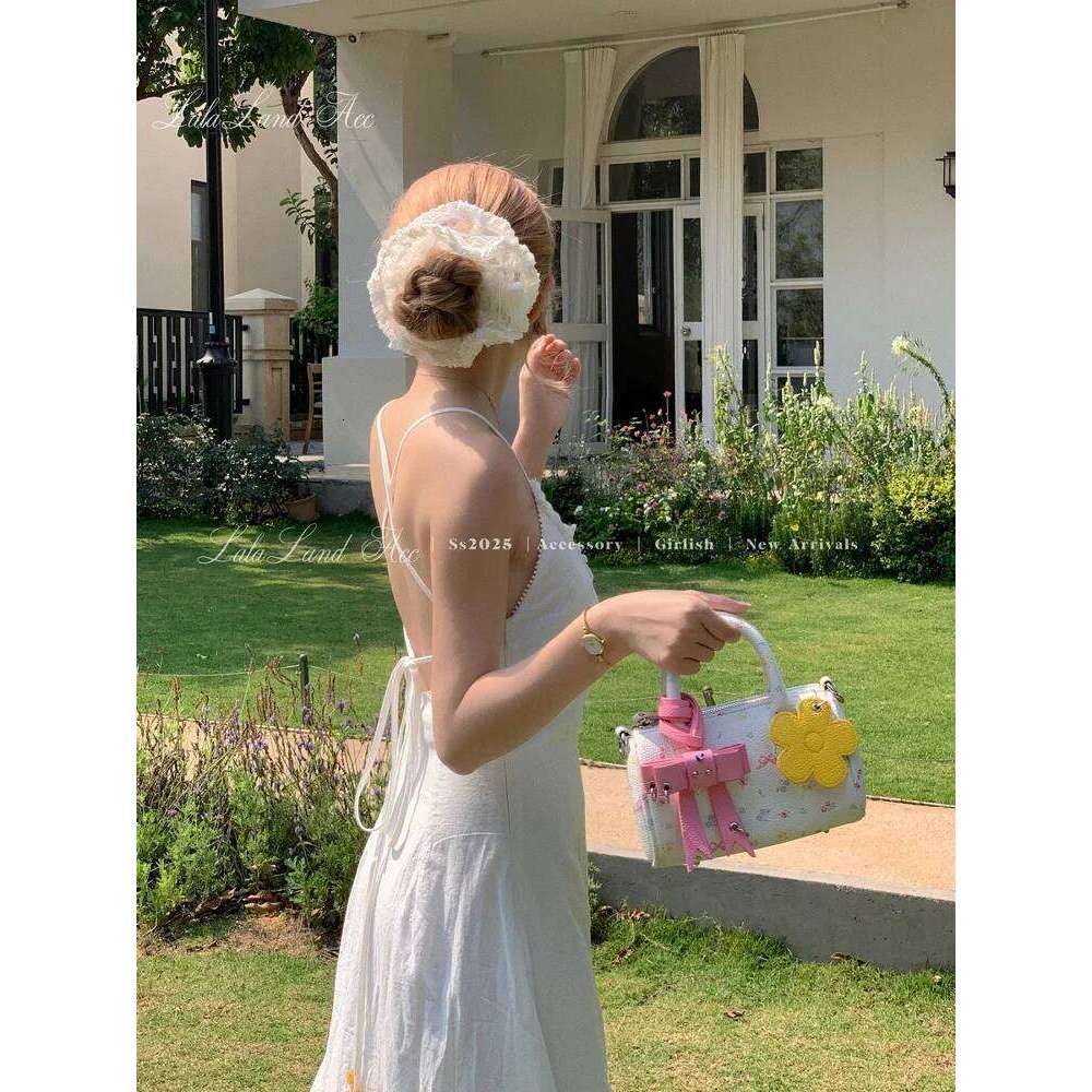 Japanese Original Ins Wind Floral Boston Bag 2025 Summer New Bow Cute Versatile Commuter Sweet Lady Refreshing Messenger Handbag