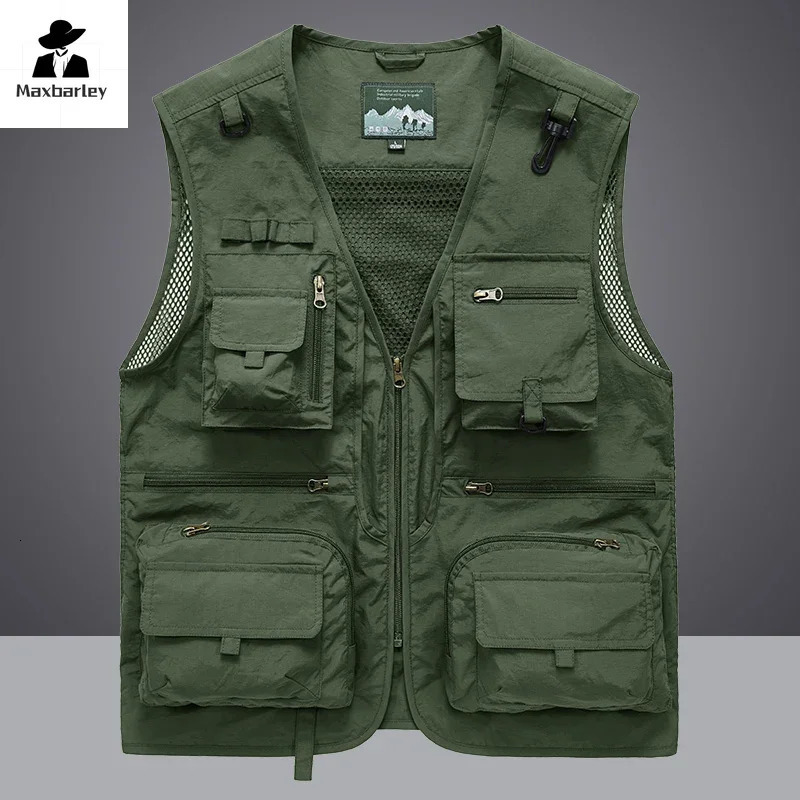14 Pockets Summer Men Us Work Hiking Fishing Vest Mens Pographer Waistcoat Mesh Cargo Sleeveless Jacket Tool Vest 7xl 250617
