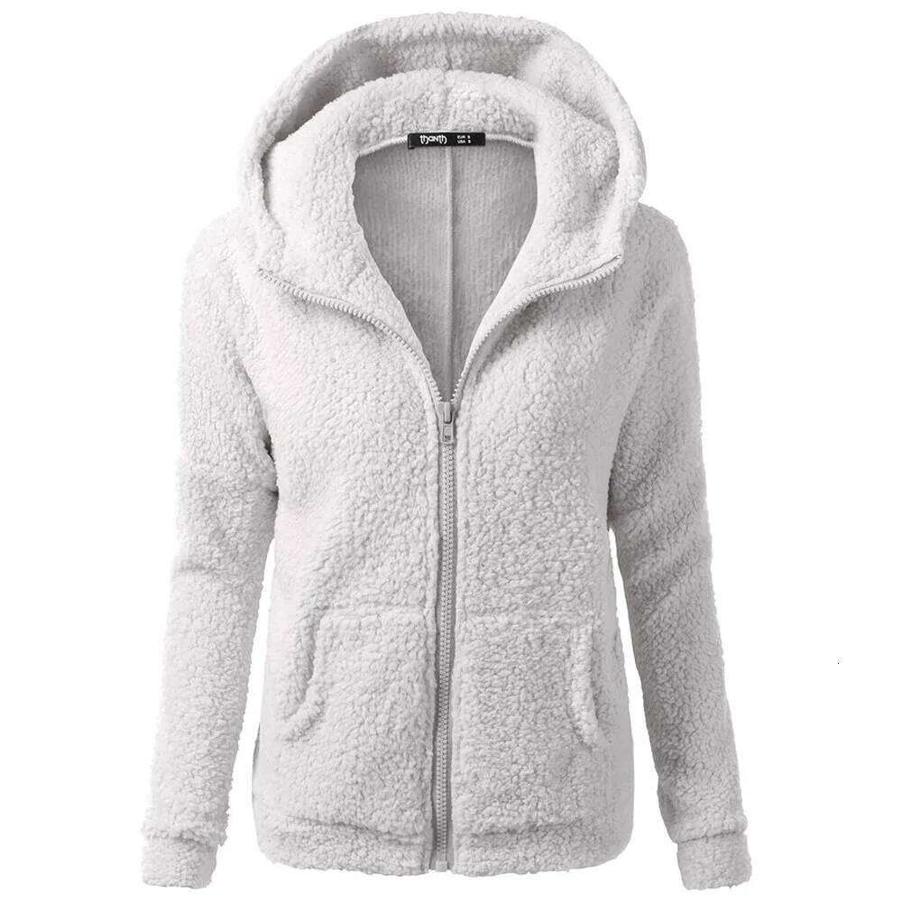 Women's Wool Hooded Jacket, Loose Solid Color Coat with Pocket, Classic Windproof Zipper Sweater, Autumn and Winter, 2022