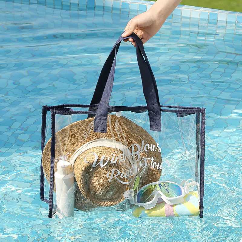 Large capacity swimming bag transparent visible handheld storage bag thick PVC waterproof w bag portable beach bag B250618