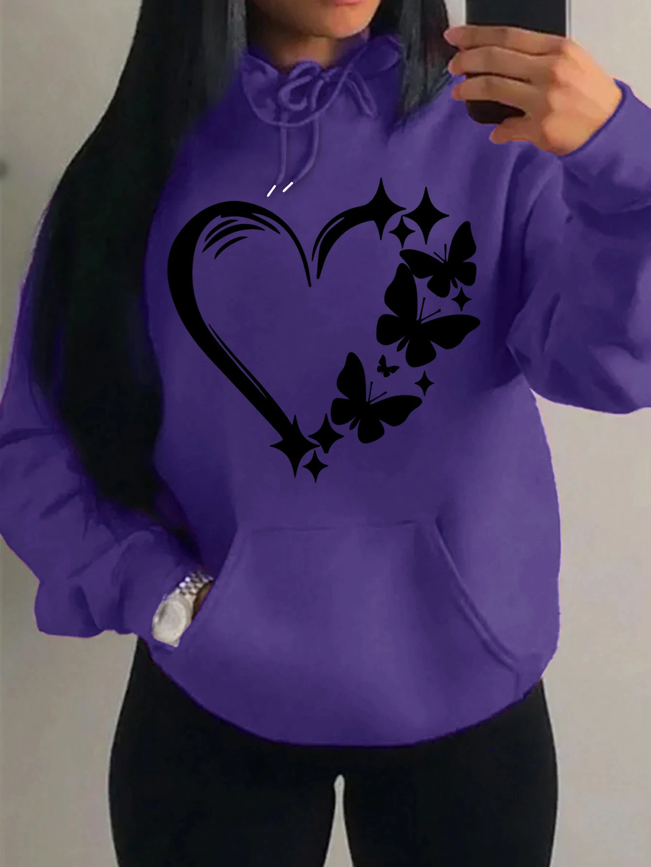 Combination Of Love And Butterfly Pattern Hoody Women Hip Hop Street Hoodies Trendy Pocket Clothes Vintage Multicolor Hoodie 250617