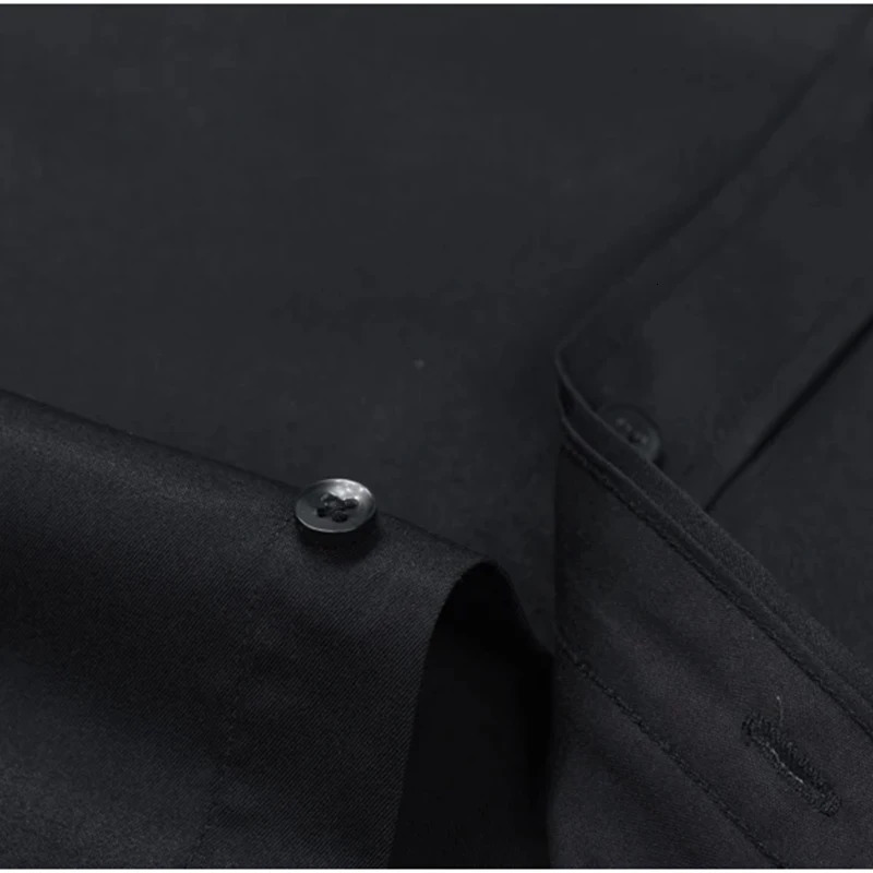 Mens Long Sleeve Mandarin Collar Shirt Single Patch Pocket Smart Casual Regular-fit Business Office Dress Shirts 250616