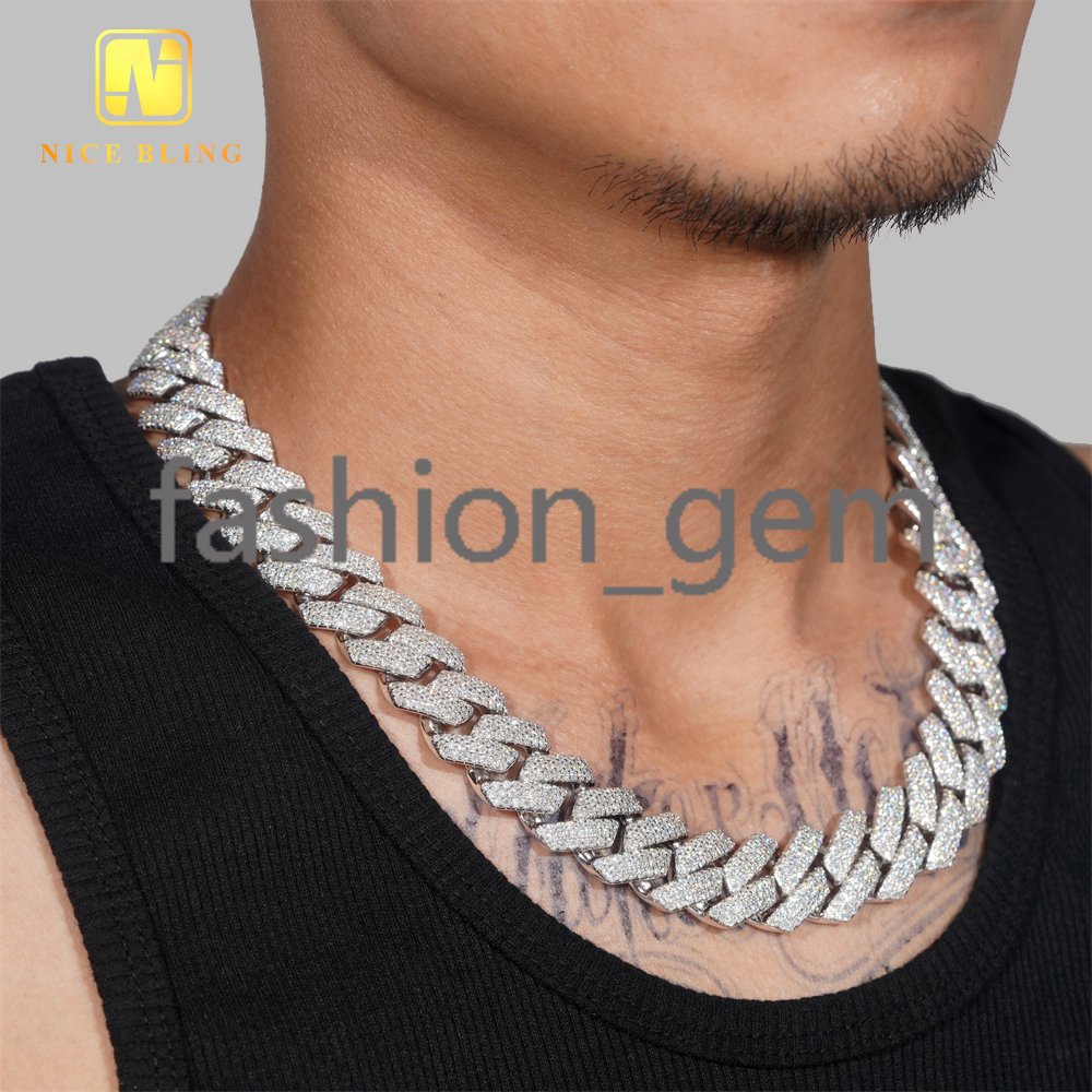 Fancy Design Fashion Hip Hop Jewelry 18mm 925 Sterling Silver Iced Out VVS Moissanite Diamond Cuban Link Chain Bracelet Necklace