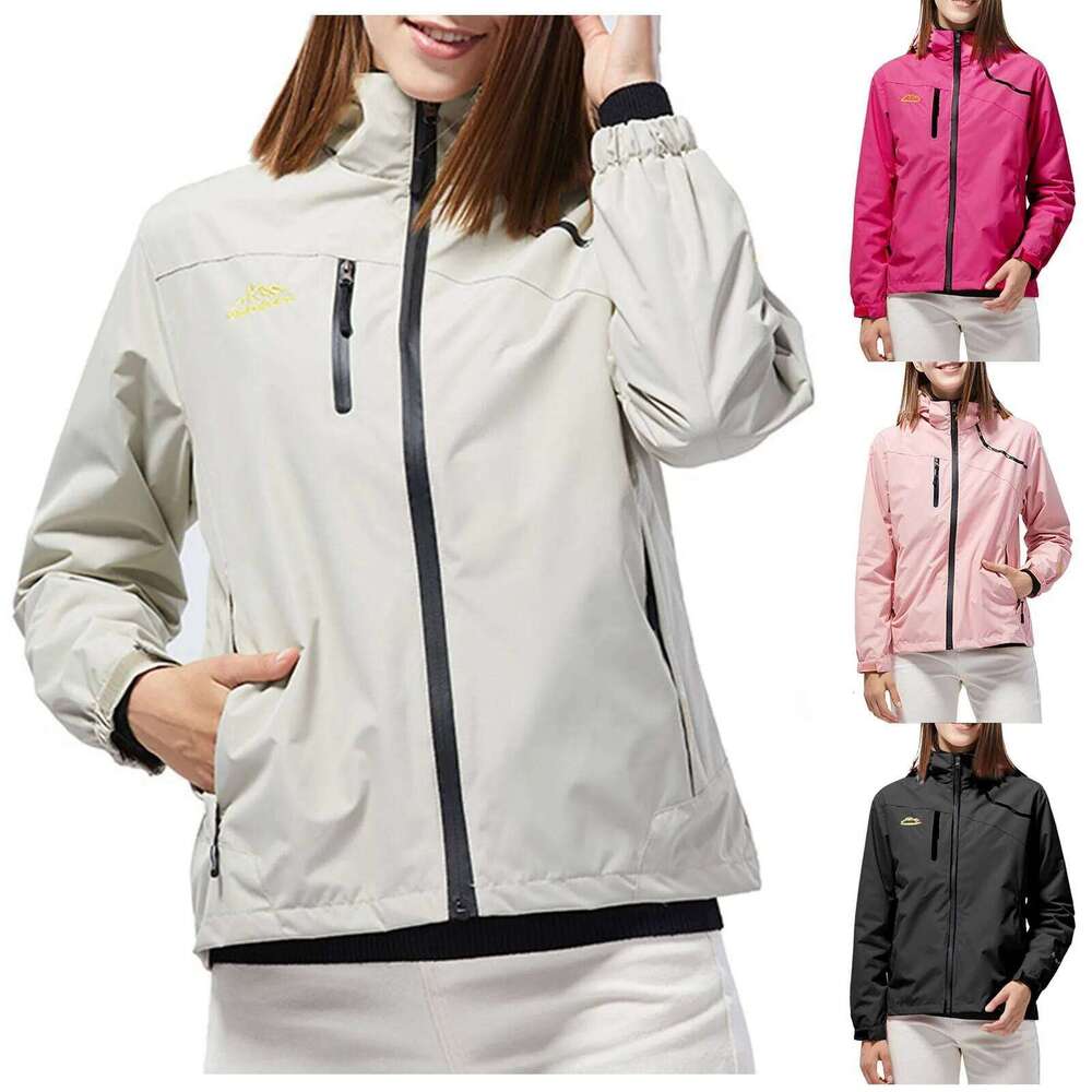 Detachable Windbreaker Jacket for Women, Waterproof Single Layer Windproof Breathable Solid Color Lightweight Outerwear