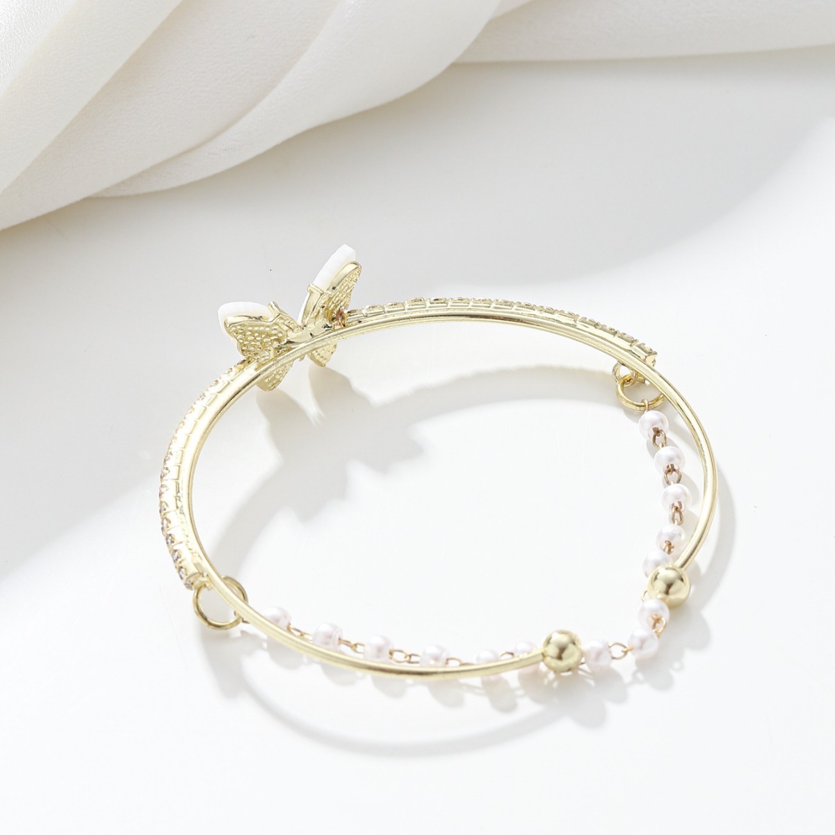 Korean Style Double Layer Ins Bracelet for Women, Unique Oil Drip Butterfly Inlaid Zircon Pearl Bracelet, Simple Versatile Hand Jewelry