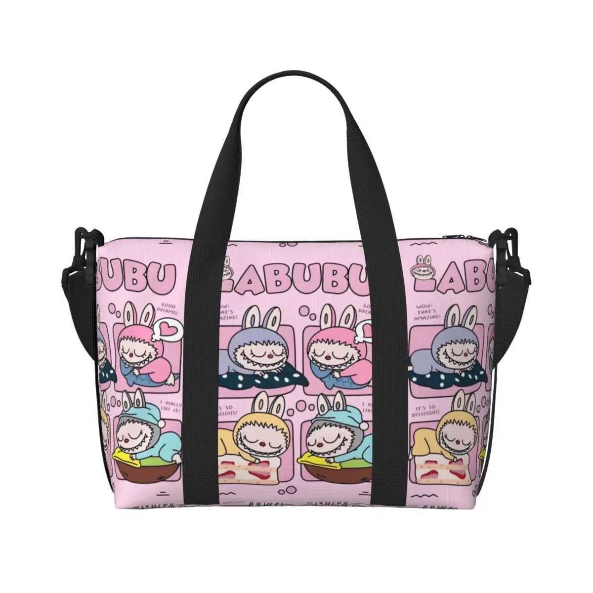 Custom L-Labubus Doll Beach Tote Bag for Women Extra Large Gym Carry On Playful Monster Travel Shopping Bags W250618