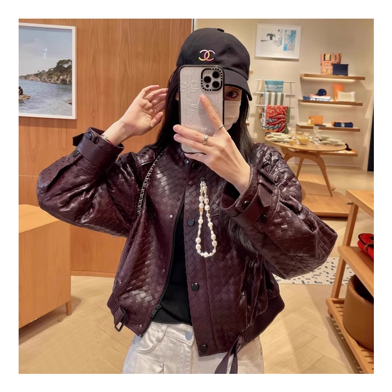 Keli leather jacket lightly painted red imported lamb real leather jacket women's coat