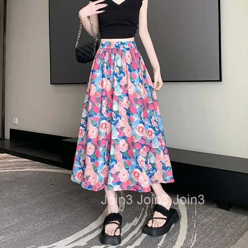 Chubby Midi Woman Skirt Floral Summer 2025 Cheap Stylish Modest New in Casual Aesthetic Vintage Trend V Y2k Skirts for Women